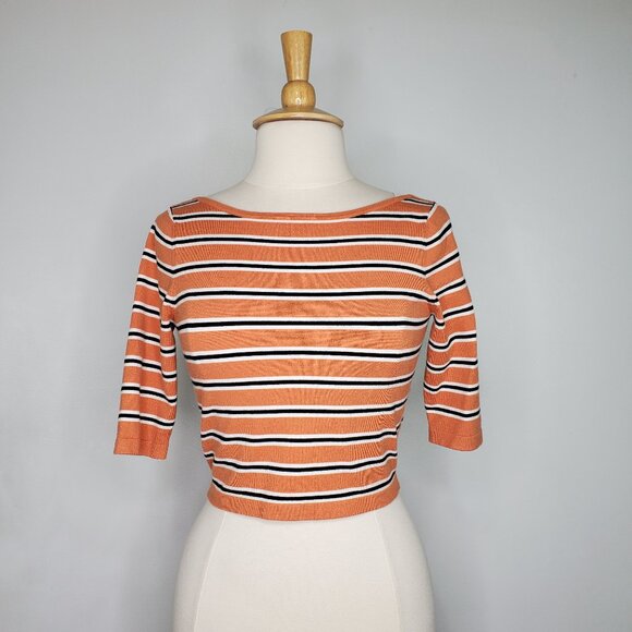 Favorite Daughter Revenge Coral Stripe Knit Sweater Crop Top NEW NWT Size M - Picture 1 of 14